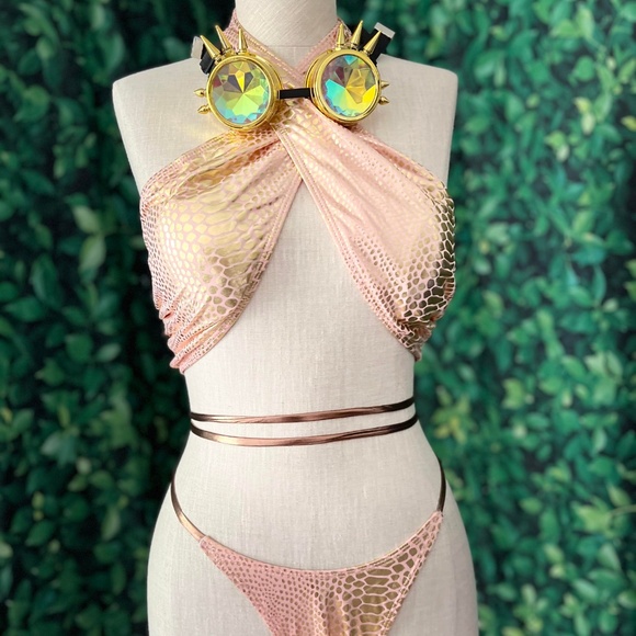 Rose Gold Goddess Rave Outfit. Rave Set. Matching Rave Set. - Picture 2 of 4